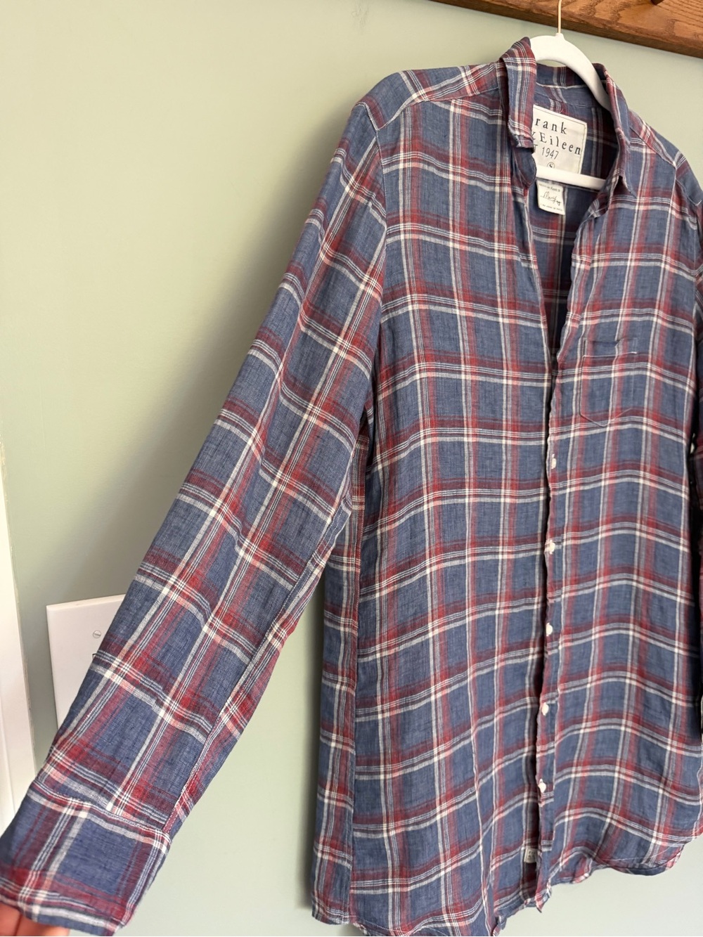 Frank & Eileen "Mary" 100% Linen Red White Blue Plaid‎ Button Front Shirt Dress - Picture 4 of 16